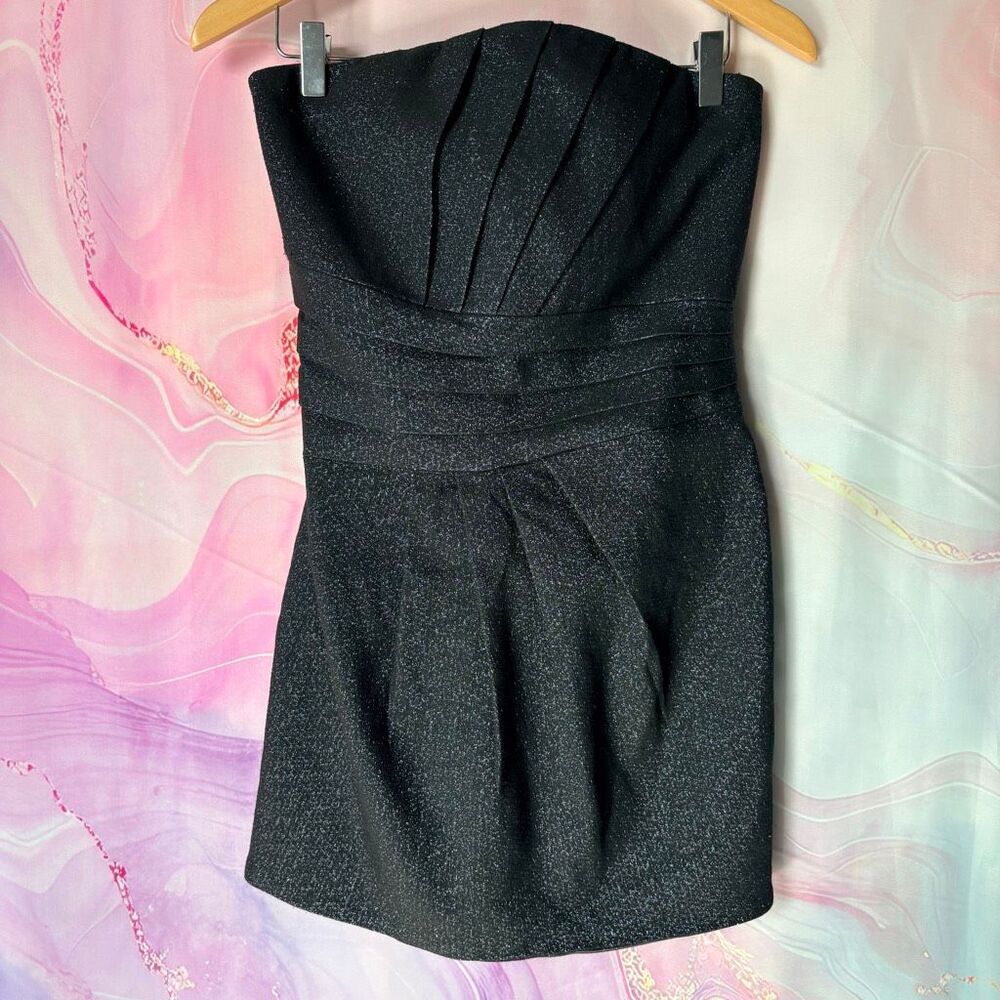 Ramy Brooks P Black Blue Shimmer Strapless Mini Dress Gala Cocktail Luxury